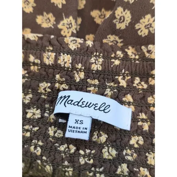 Madewell Piped Mini Skirt Woodcut Flowers Floral Printed Smocked Waist Size XS - Picture 7 of 8